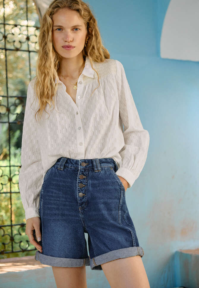 Shirring-detail shirt, White, completeTheLook