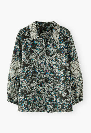 Printed cutwork blouse, Charcoal azure, webstill