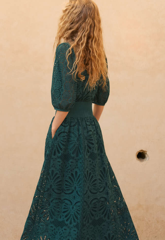 Broderie anglaise skirt, Deep bottle green, completeTheLook