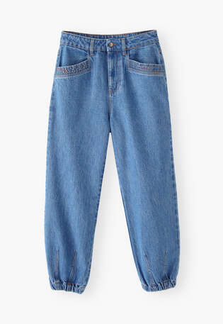 Gathered-cuff jeans, Mid wash, webstill