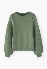 Pointelle sleeve sweater, Sage, webstill
