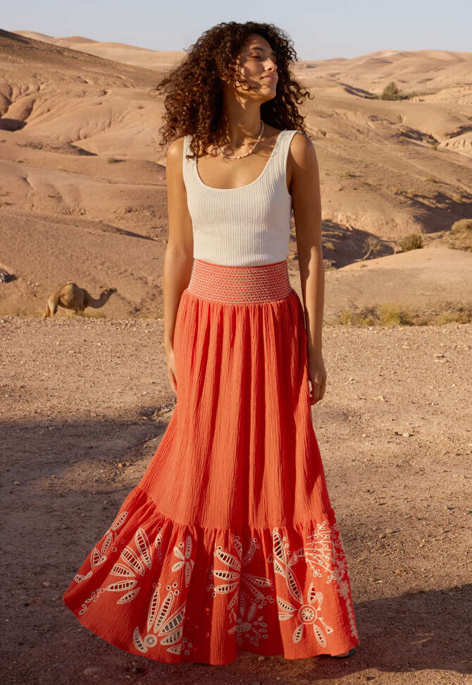 Cutwork skirt, Vermillion, completeTheLook