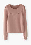 Stitch-mixing pointelle sweater, Soft clay, webstill
