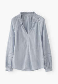 Frill-neck blouse, Chambray, webstill