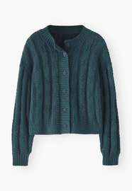 Cable-knit cardigan, Petrol, webstill