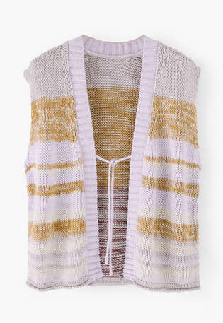 Striped sleeveless cardigan, Lavender ochre, webstill
