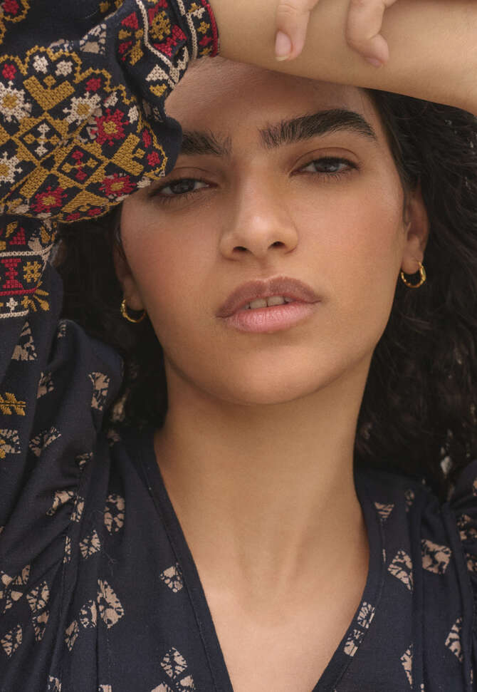 Mini hoop earrings, Gold emerald, completeTheLook