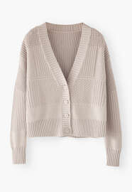 Stitch-mixing cardigan, Dove, webstill