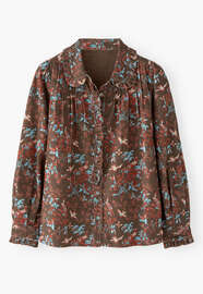 Printed pleated cord blouse, Raspberry espresso, webstill