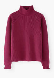 Ribbed roll-neck sweater, Magenta, webstill