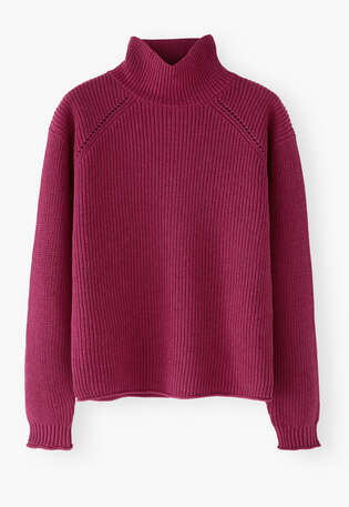 Ribbed roll-neck sweater, Magenta, webstill