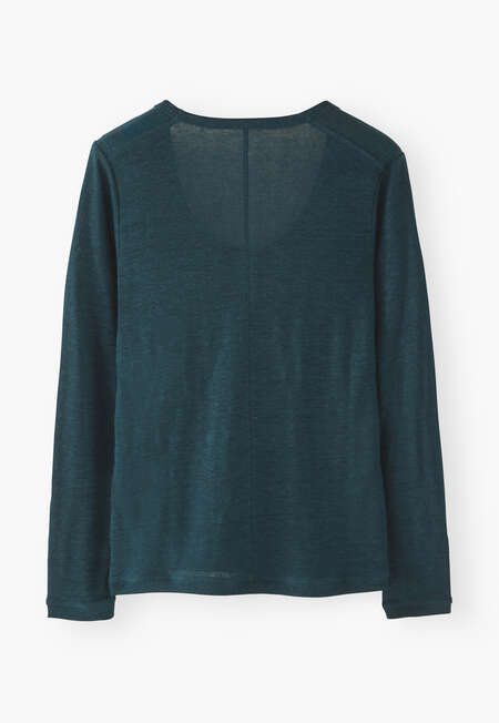 Long-sleeved scoop-neck top, Deep petrol, completeTheLook