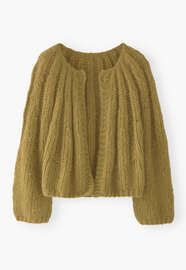 Hand-knit cardigan, Olive ochre, webstill
