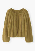 Hand-knit cardigan, Olive ochre, webstill