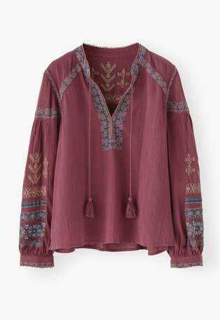 Embroidered blouse, Deep rosewood, webstill