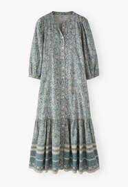 Boho border-placement dress, Blue stone, webstill