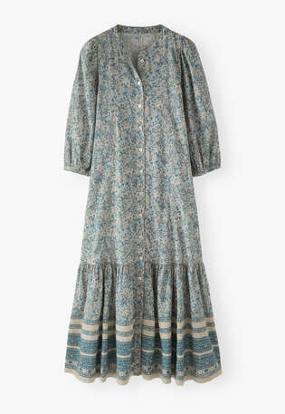 Boho border-placement dress, Blue stone, webstill