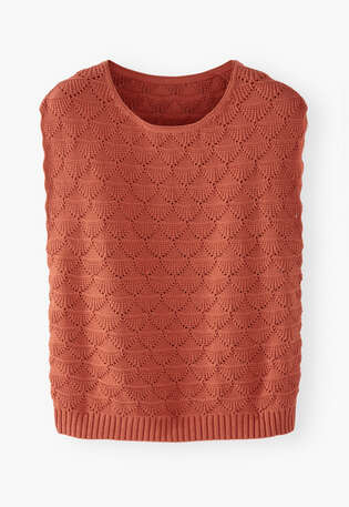 Stitch-detail sleeveless sweater, Spicy red, webstill