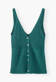Knitted-rib vest, Teal, webstill