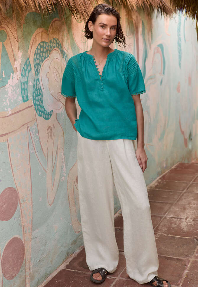 Lace-detail blouse, Deep turquoise, completeTheLook