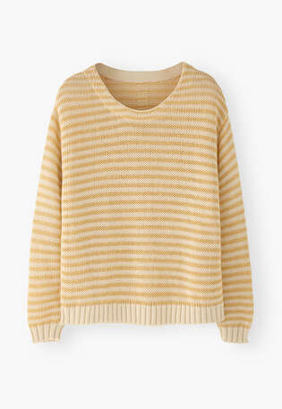Striped crew-neck sweater, Butter yellow, webstill