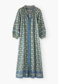 Placement-border printed dress, Dark sage cobalt, webstill