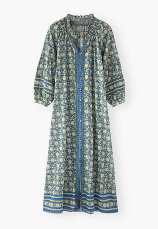 Placement-border printed dress, Dark sage cobalt, webstill