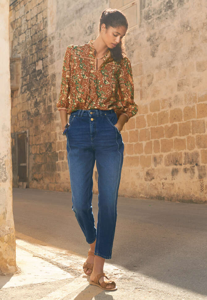 Printed tuck-detail blouse, Rust, completeTheLook