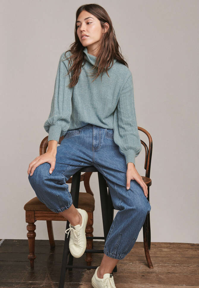 High-neck sweater, Aqua green, completeTheLook
