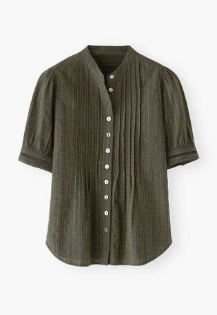 Striped short-sleeve shirt, Black khaki, webstill