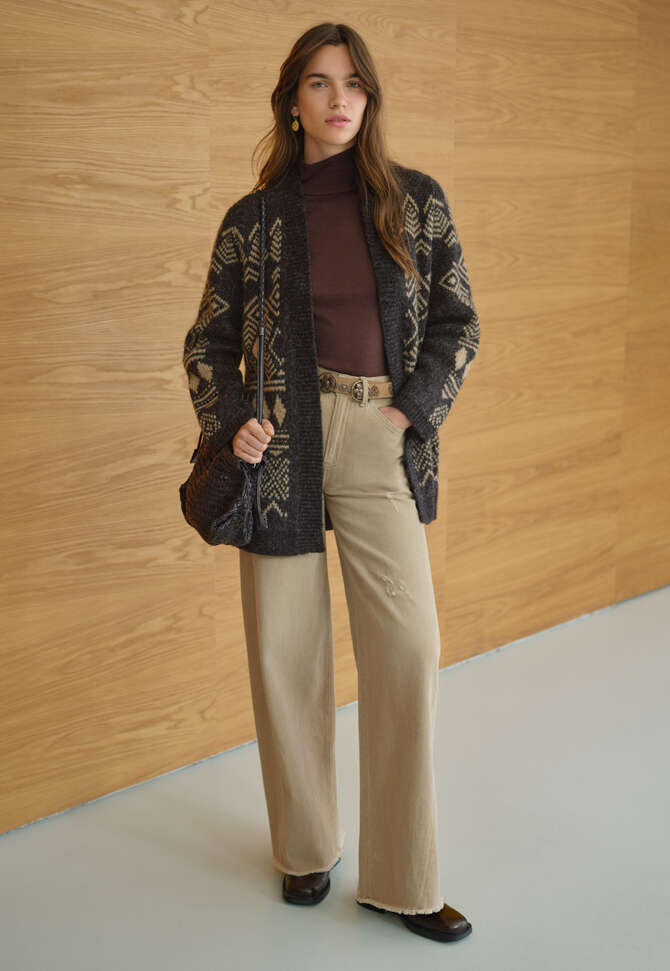Long jacquard cardigan, Charcoal sand, completeTheLook