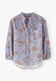 Collarless printed blouse, Periwinkle tan, webstill