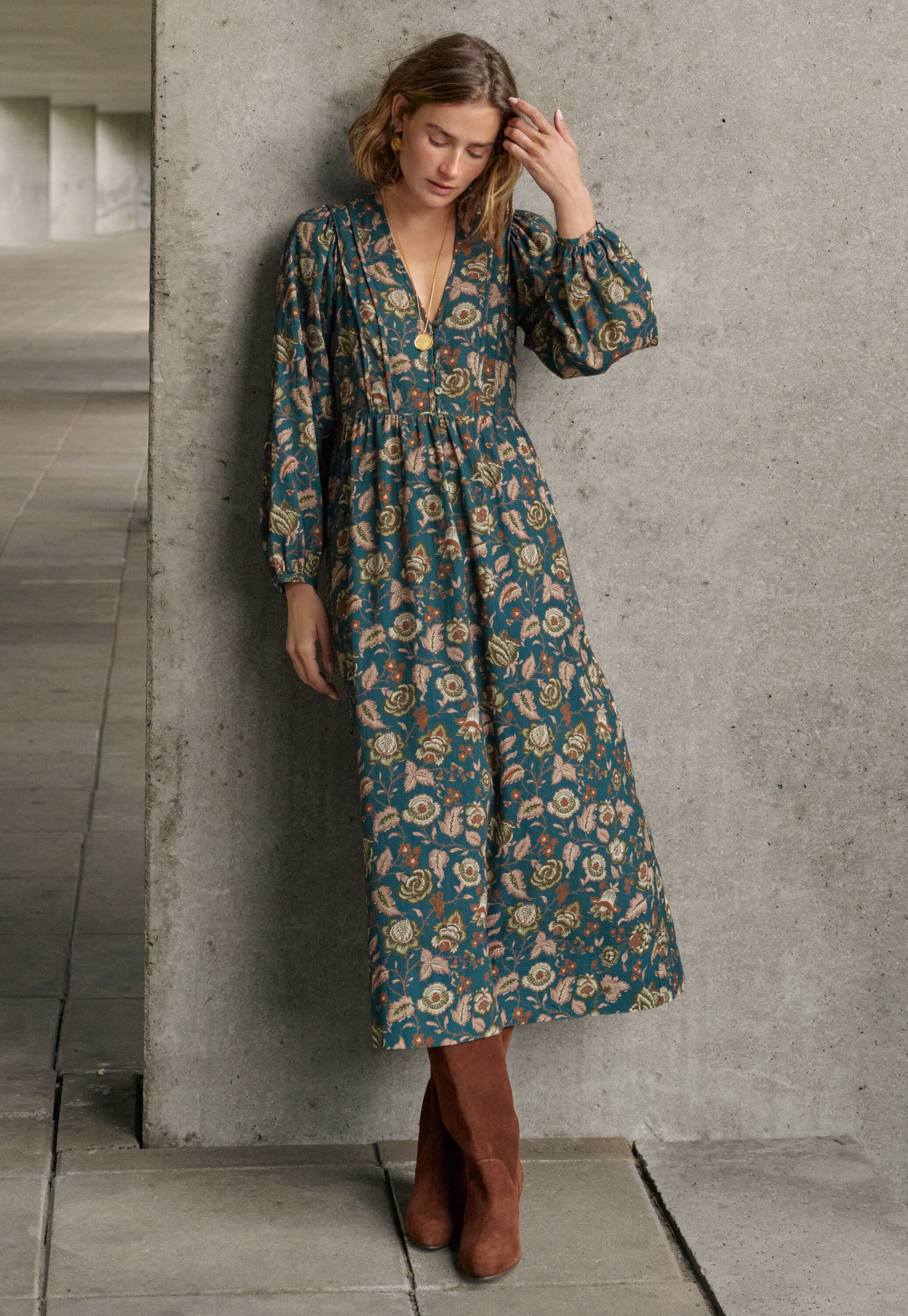Printed dress, Petrol rust, large