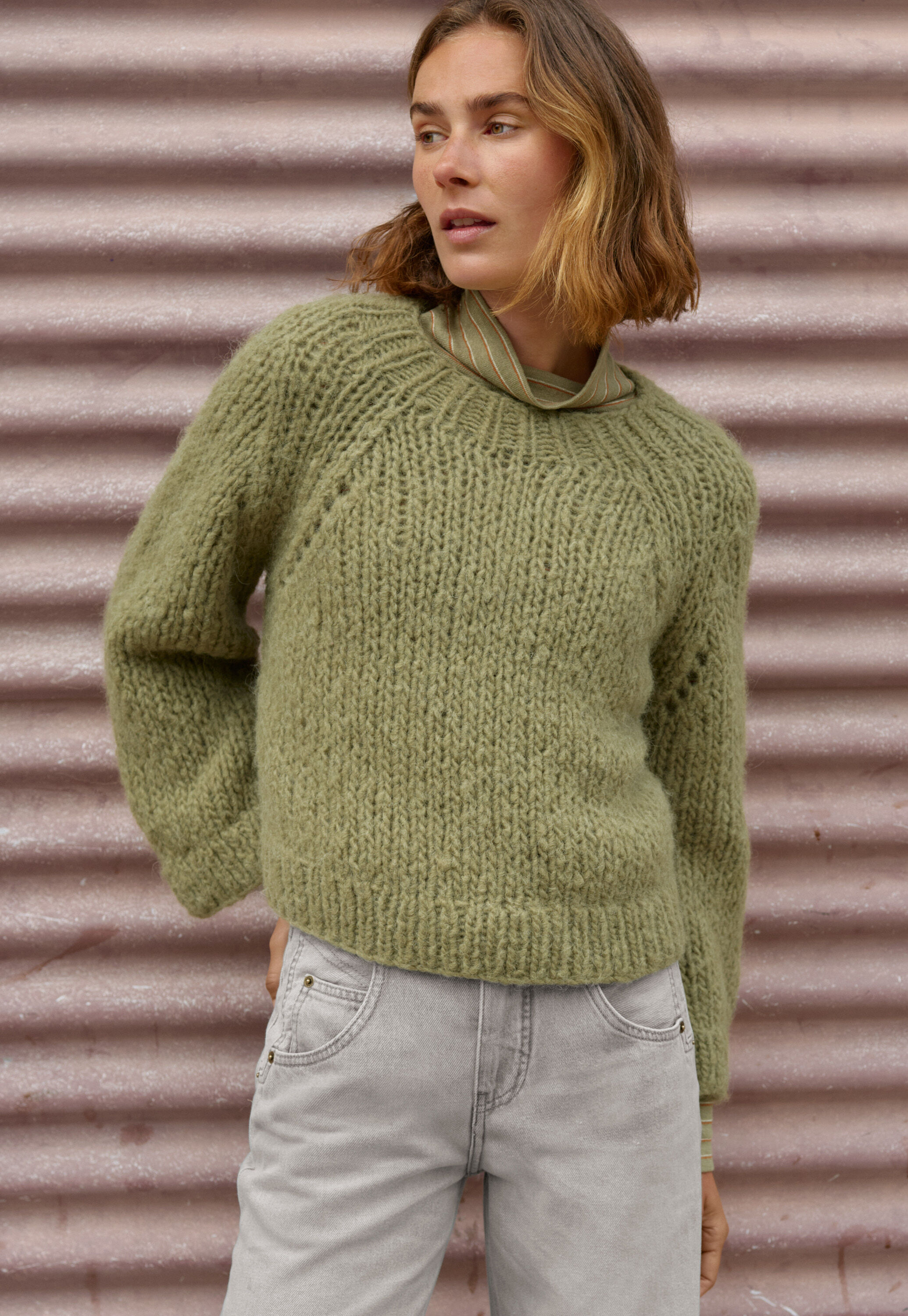 Lace-stitch sweater