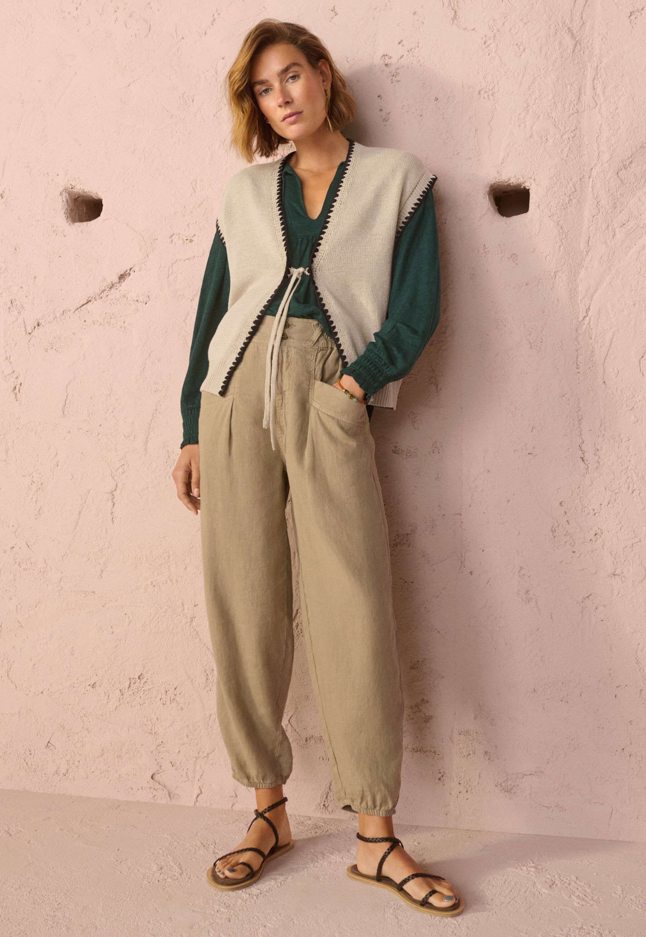 Knitted tie-front top