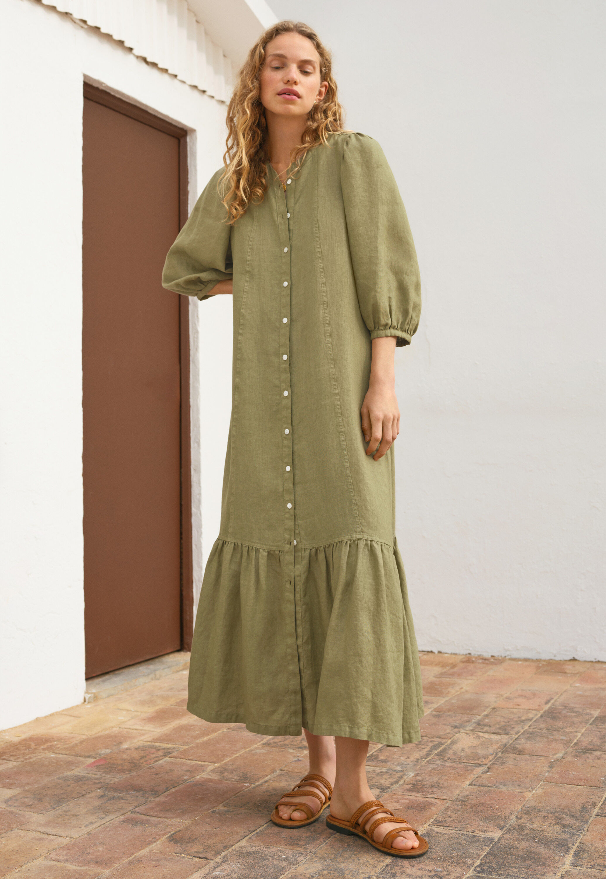 Tiered dress, Green olive, large