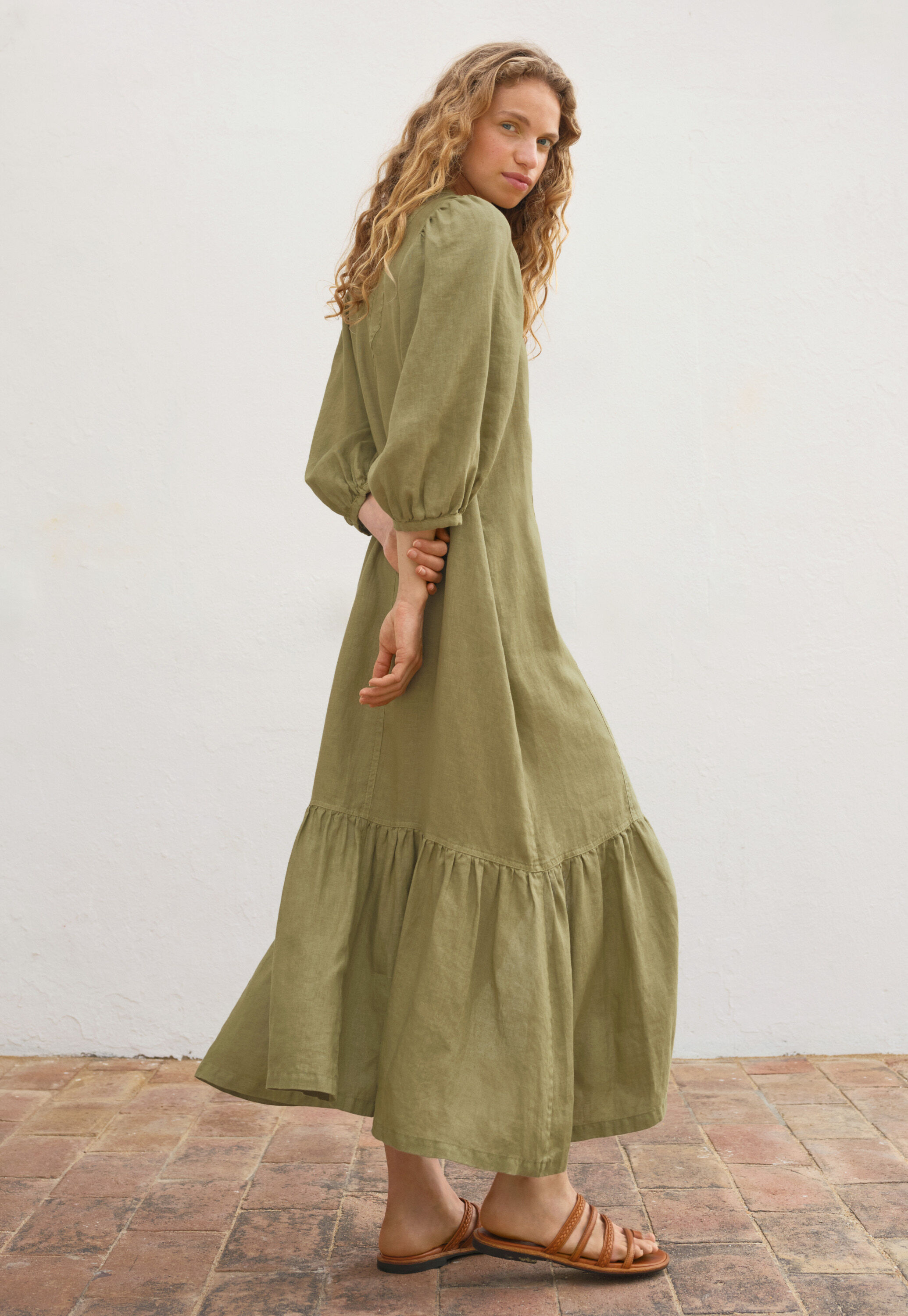 Tiered dress, Green olive, large