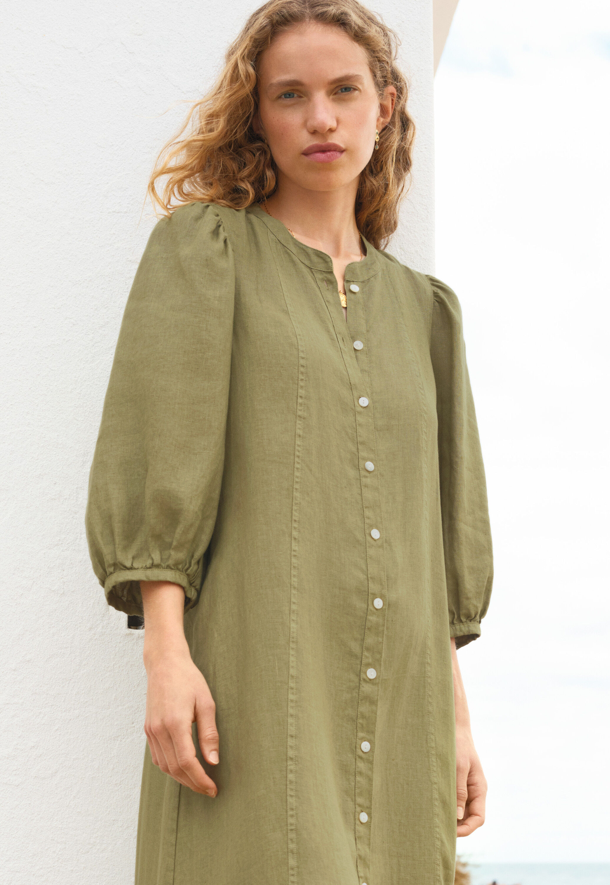 Tiered dress, Green olive, large