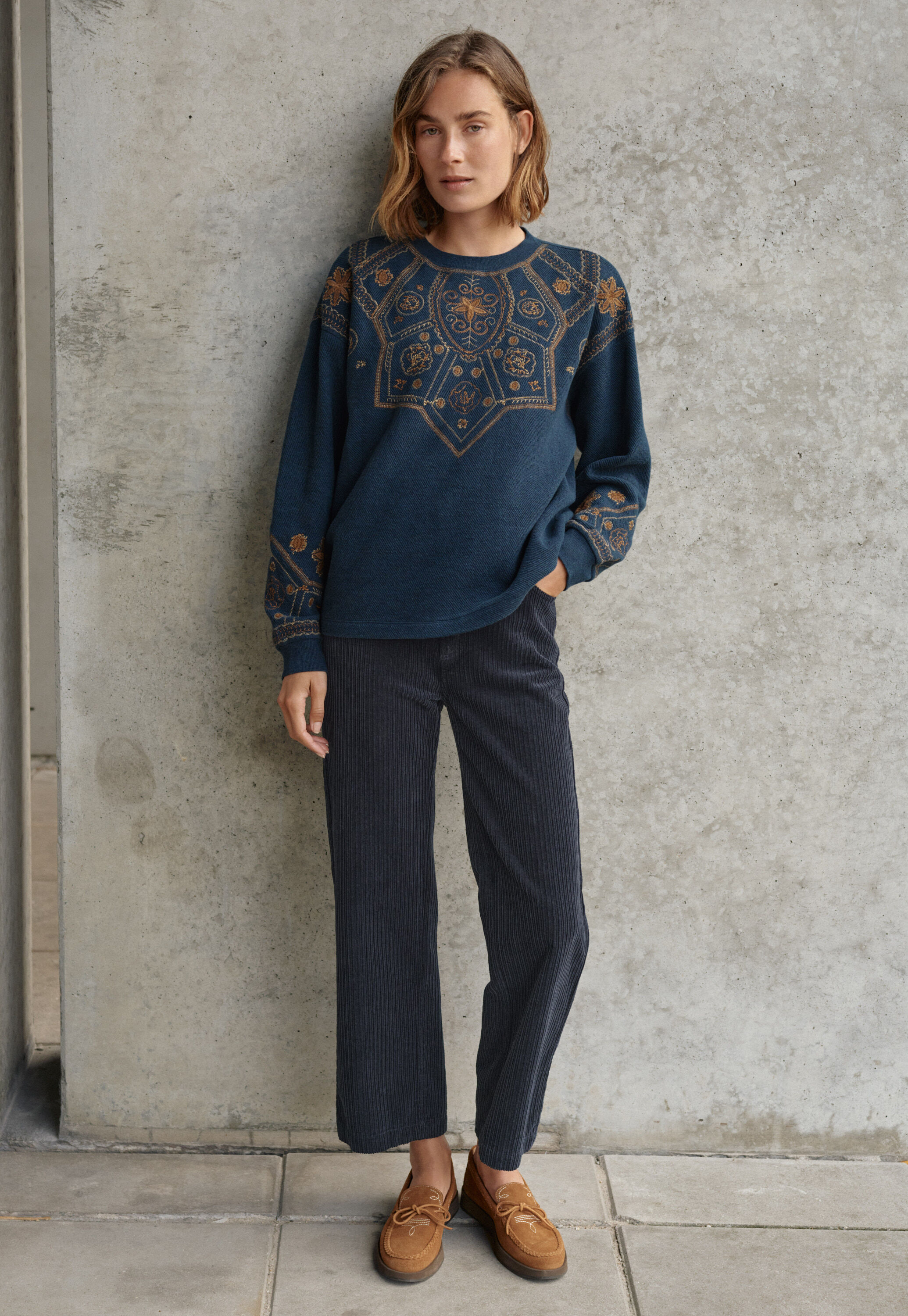 Cropped cord trousers, Midnight, large