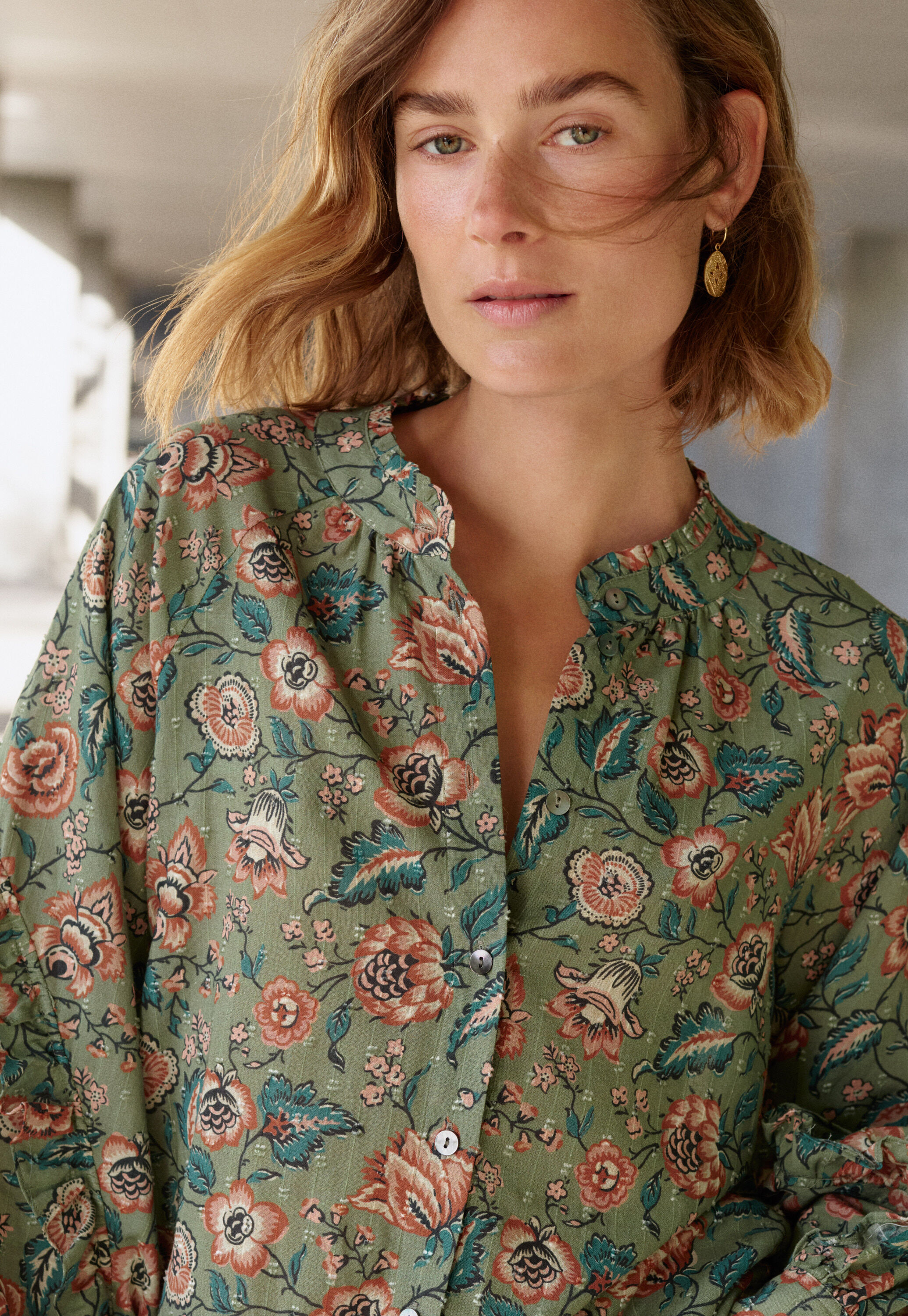 Printed Swiss-dot blouse