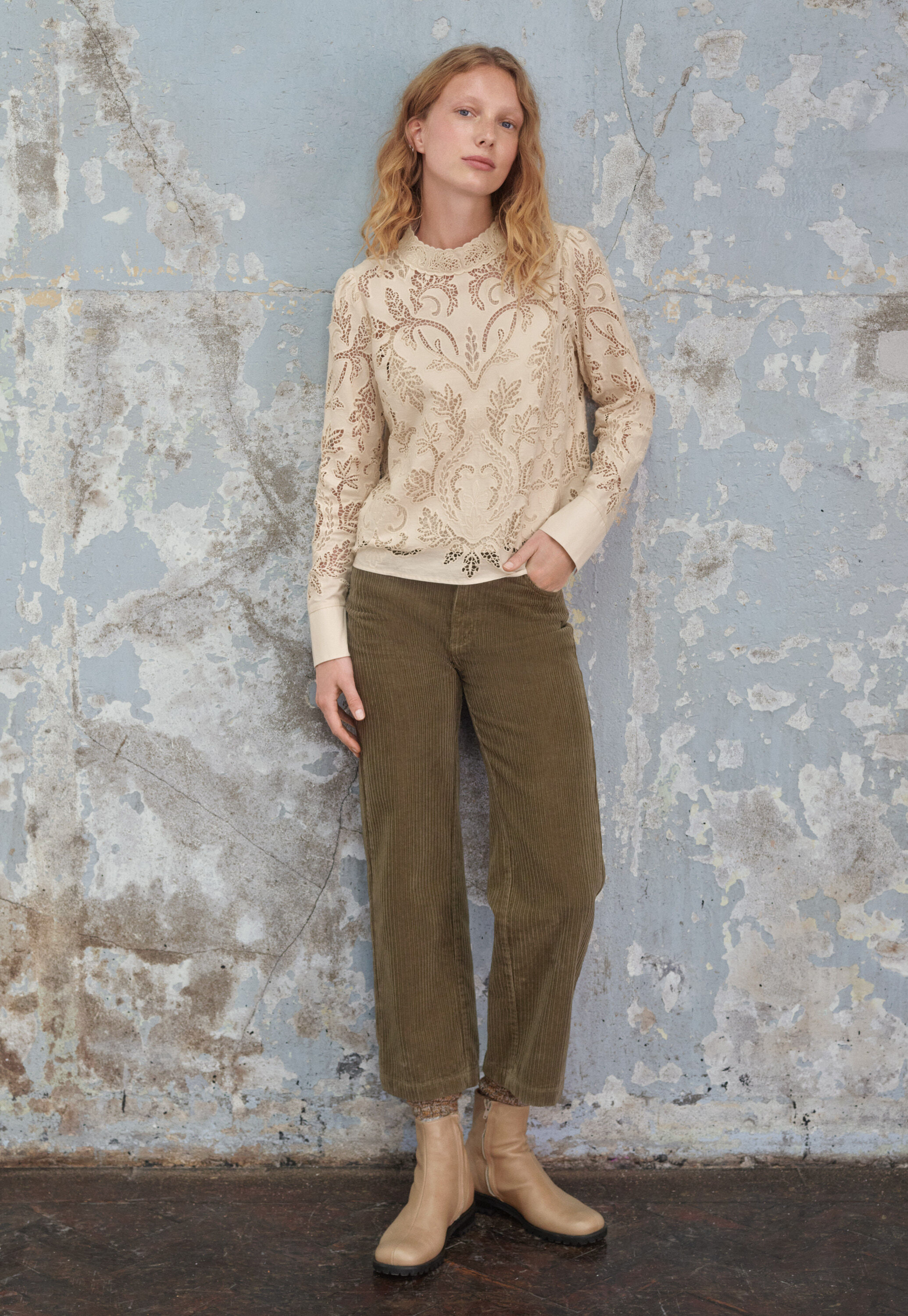 Cropped cord trousers