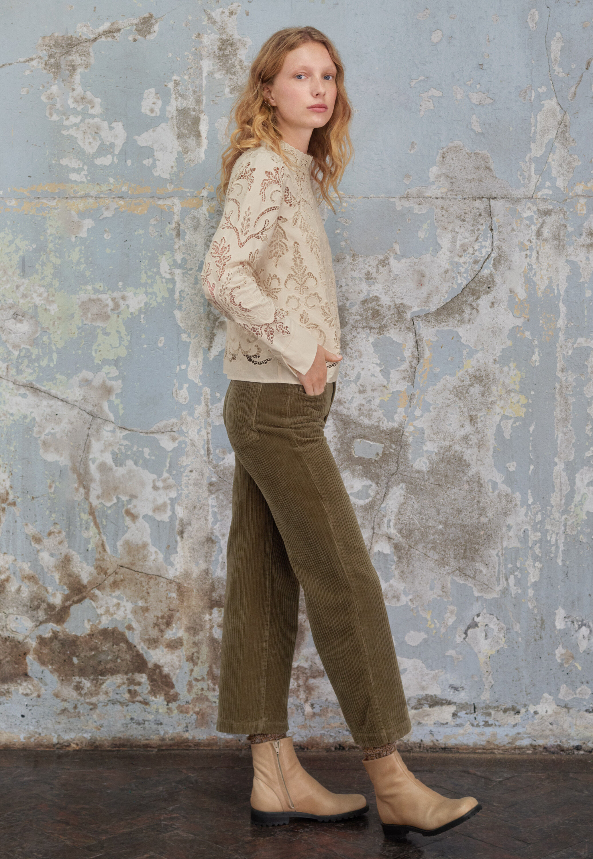 Cropped cord trousers