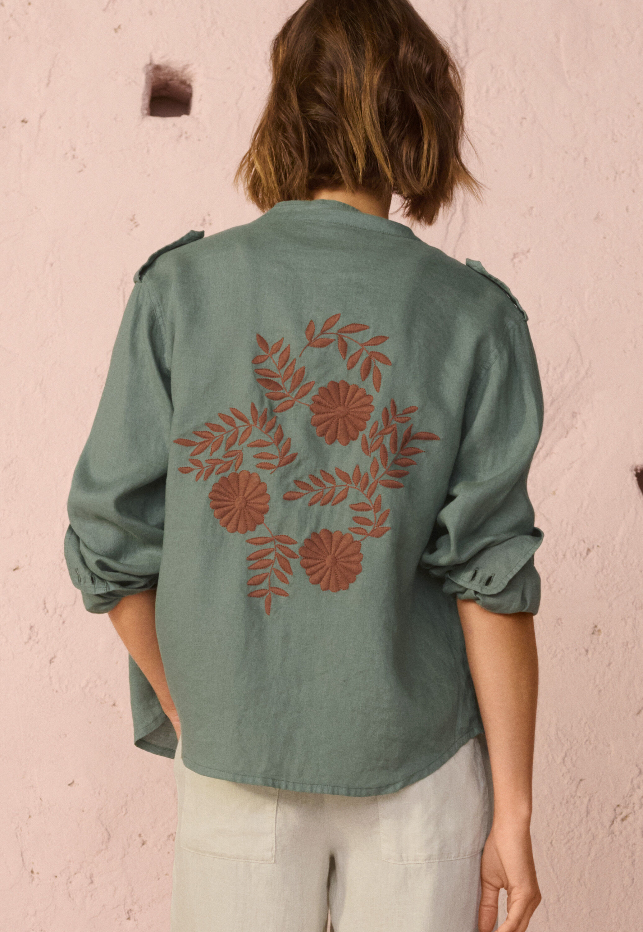 Embroidered-back blouse
