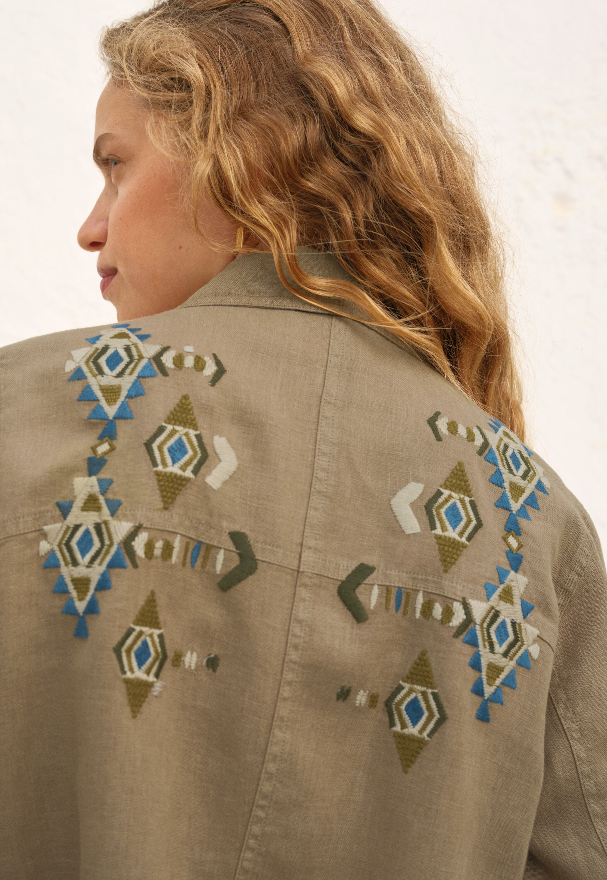 Embroidered jacket, Khaki, large