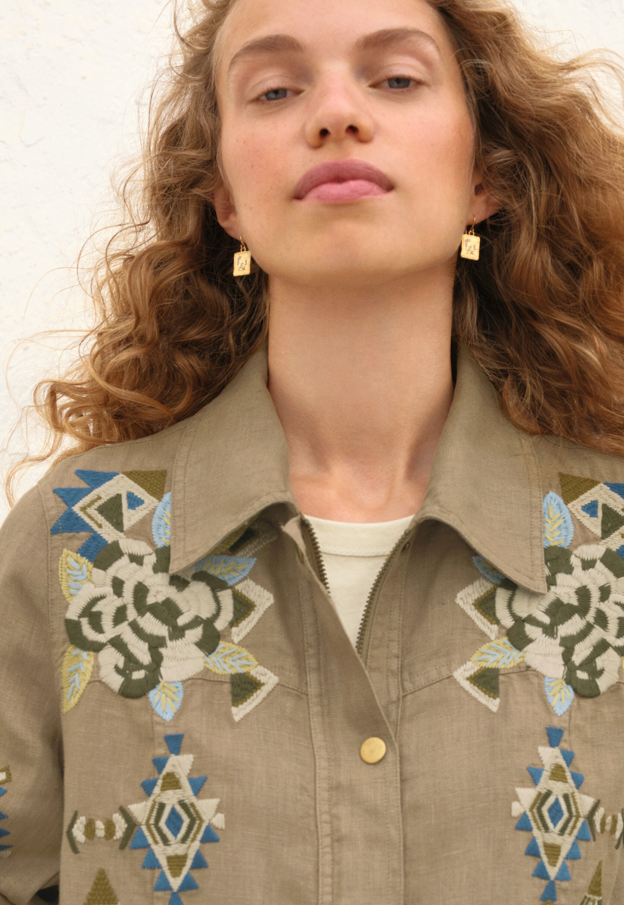 Embroidered jacket, Khaki, large