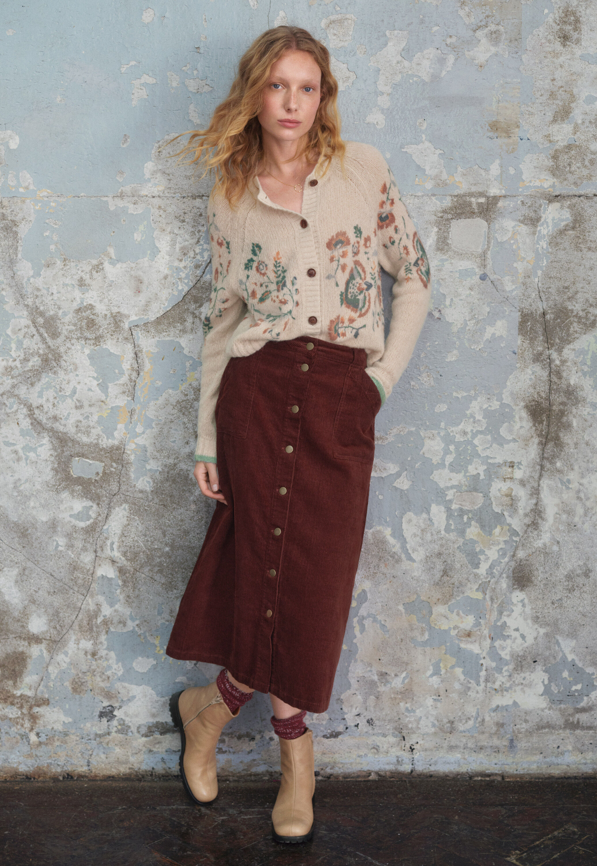 Button-front skirt, Mahogany, large