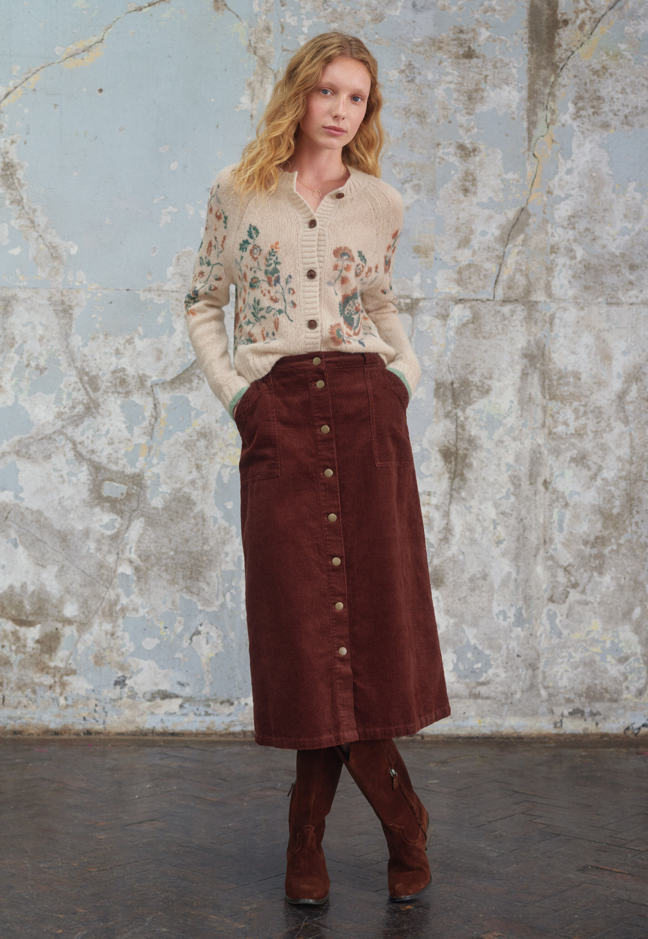Button-front skirt, Mahogany, large