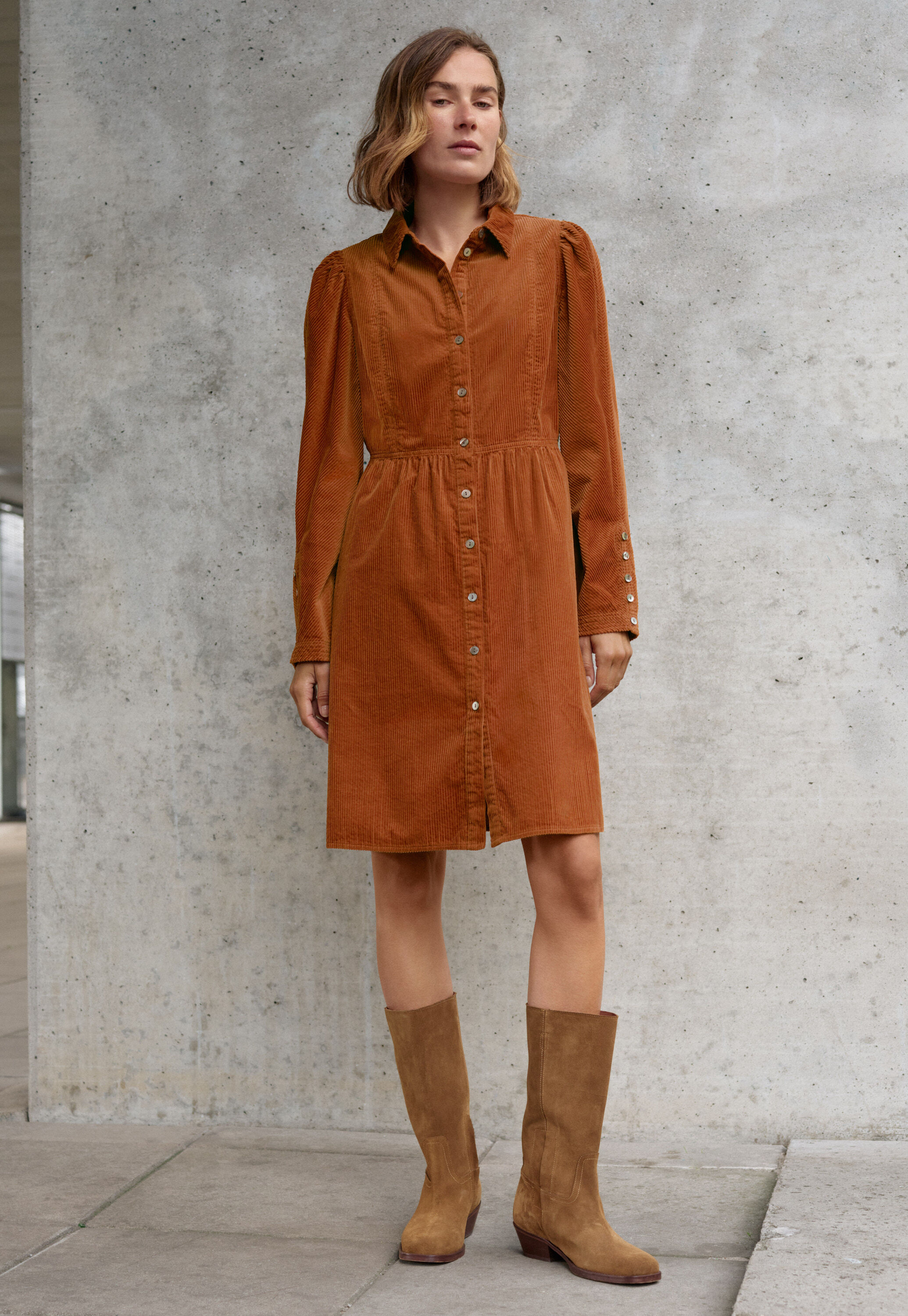 Button-through dress, Bright copper, large