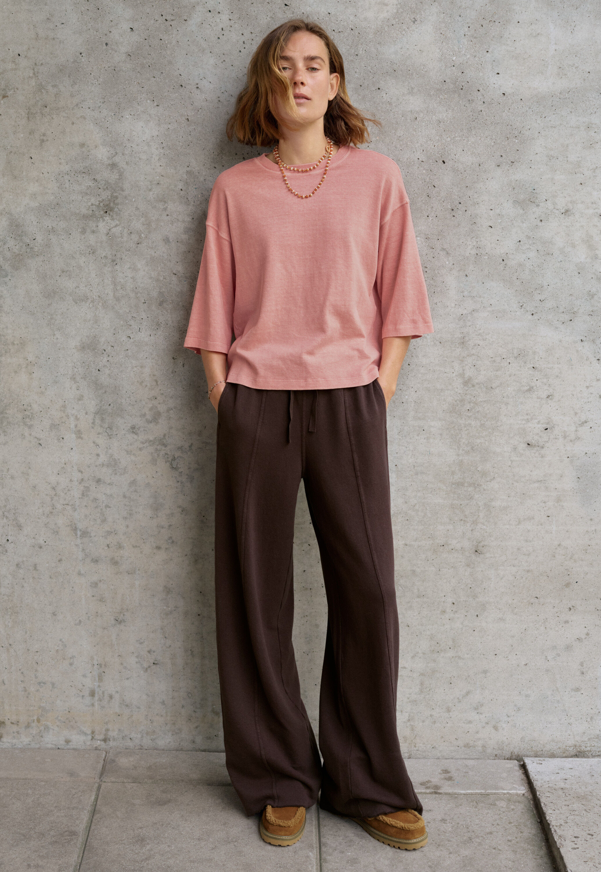 Drop-shoulder top, Peach pink, large