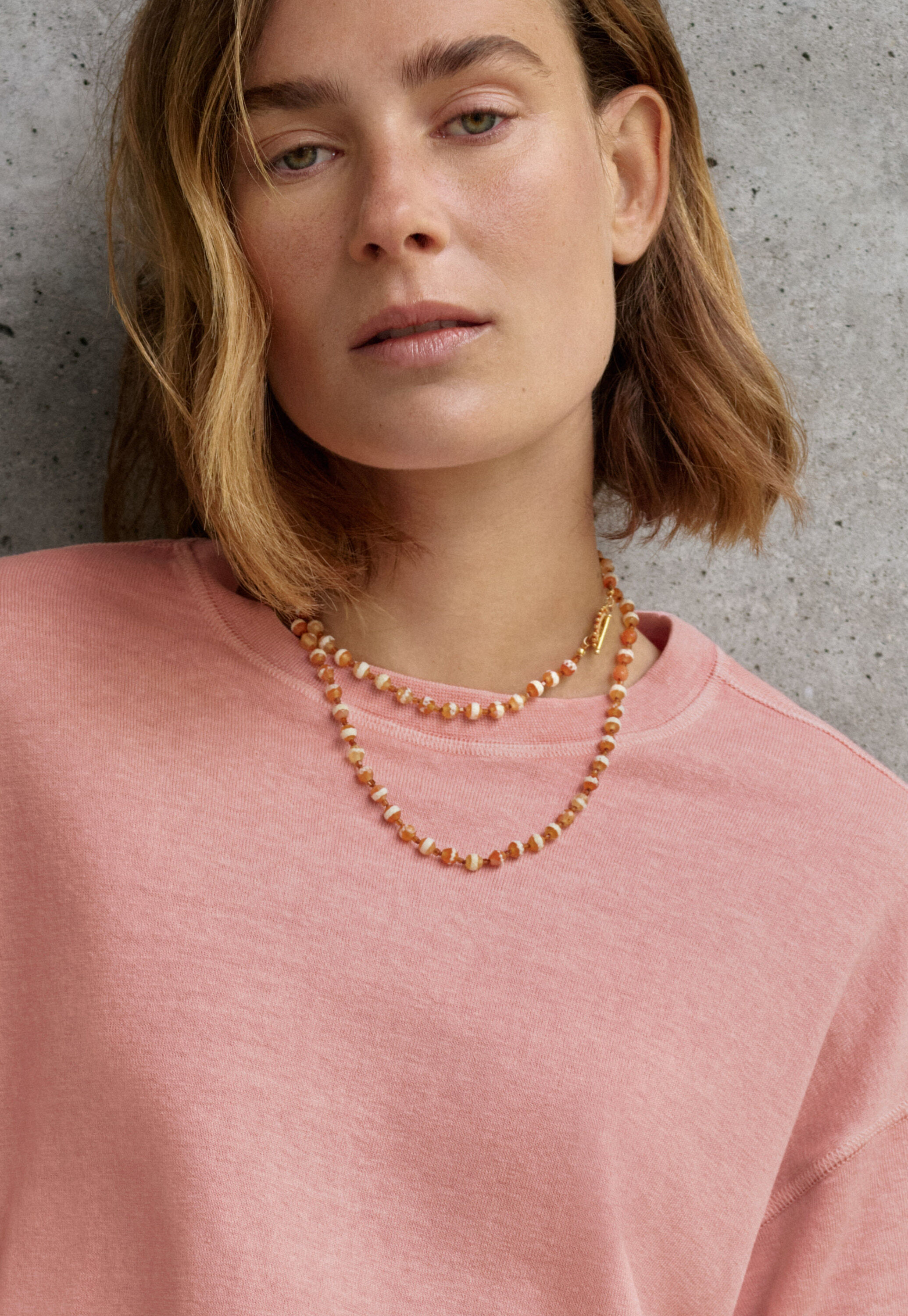 Drop-shoulder top, Peach pink, large